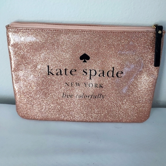 Kate Spade New York Glitter Zip Makeup BagPink Live Colorfully - Picture 1 of 9